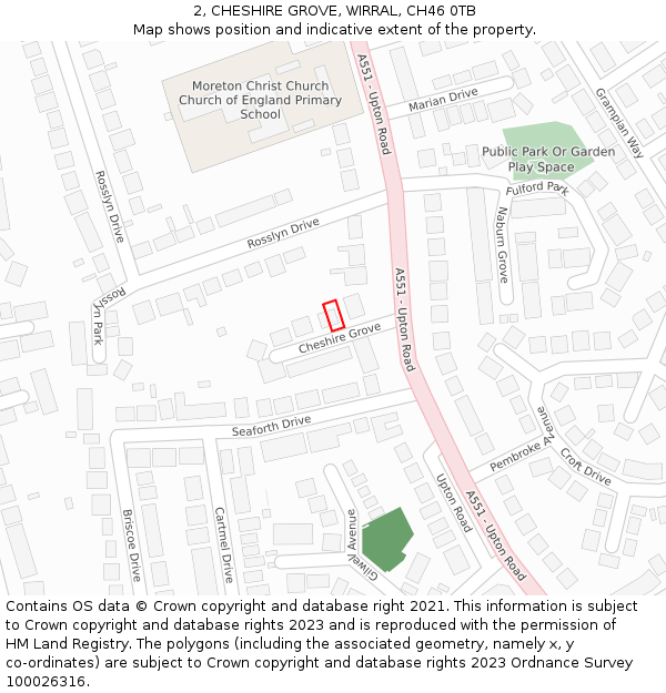 2, CHESHIRE GROVE, WIRRAL, CH46 0TB: Location map and indicative extent of plot