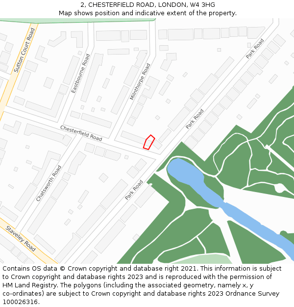 2, CHESTERFIELD ROAD, LONDON, W4 3HG: Location map and indicative extent of plot