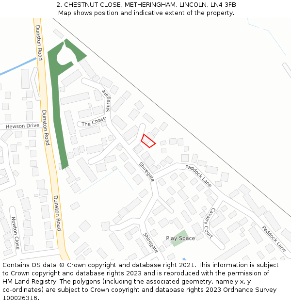 2, CHESTNUT CLOSE, METHERINGHAM, LINCOLN, LN4 3FB: Location map and indicative extent of plot