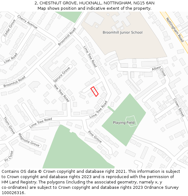 2, CHESTNUT GROVE, HUCKNALL, NOTTINGHAM, NG15 6AN: Location map and indicative extent of plot