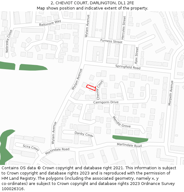 2, CHEVIOT COURT, DARLINGTON, DL1 2FE: Location map and indicative extent of plot
