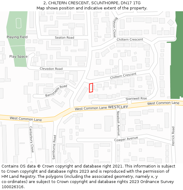 2, CHILTERN CRESCENT, SCUNTHORPE, DN17 1TG: Location map and indicative extent of plot