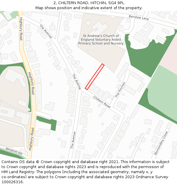 2, CHILTERN ROAD, HITCHIN, SG4 9PL: Location map and indicative extent of plot