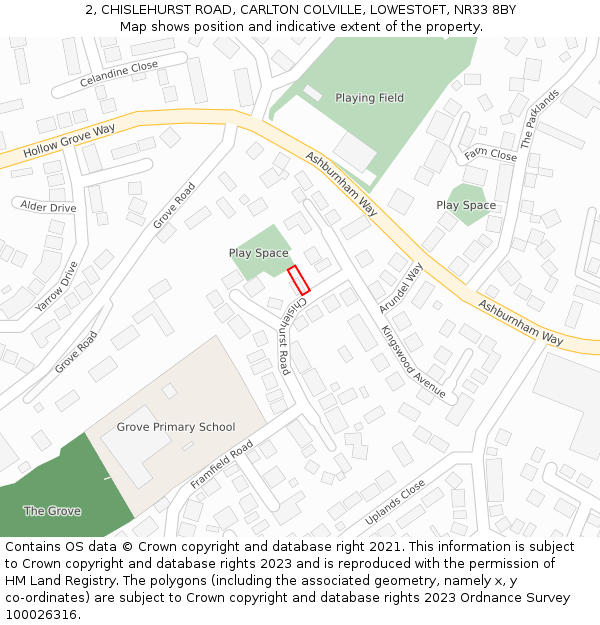 2, CHISLEHURST ROAD, CARLTON COLVILLE, LOWESTOFT, NR33 8BY: Location map and indicative extent of plot