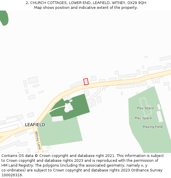 2, CHURCH COTTAGES, LOWER END, LEAFIELD, WITNEY, OX29 9QH: Location map and indicative extent of plot