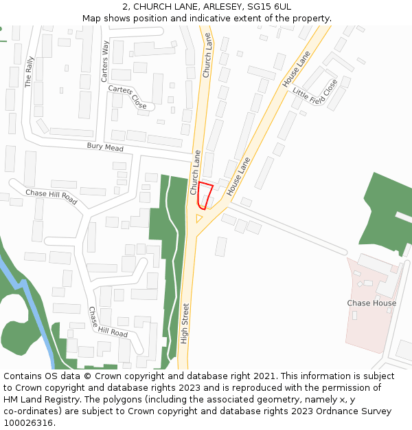 2, CHURCH LANE, ARLESEY, SG15 6UL: Location map and indicative extent of plot