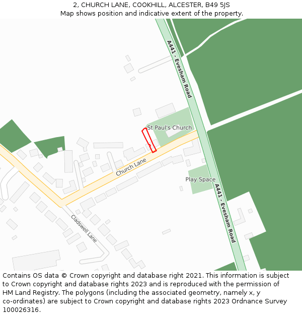 2, CHURCH LANE, COOKHILL, ALCESTER, B49 5JS: Location map and indicative extent of plot