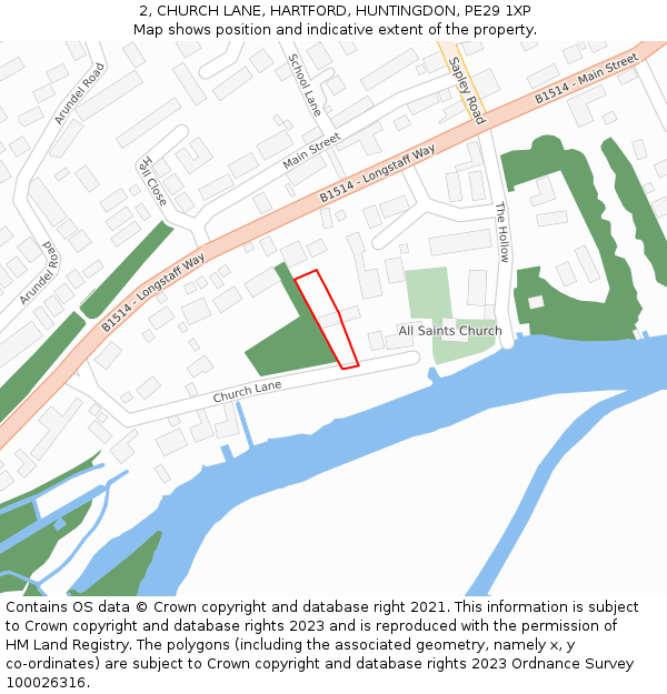 2, CHURCH LANE, HARTFORD, HUNTINGDON, PE29 1XP: Location map and indicative extent of plot