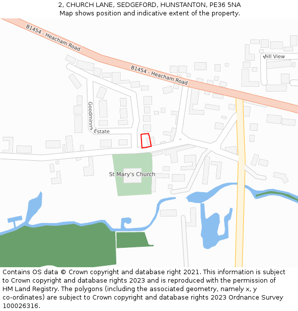 2, CHURCH LANE, SEDGEFORD, HUNSTANTON, PE36 5NA: Location map and indicative extent of plot