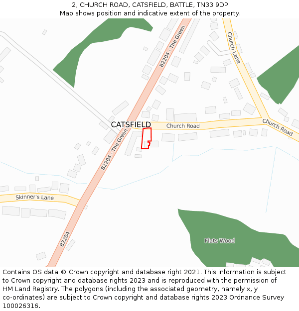 2, CHURCH ROAD, CATSFIELD, BATTLE, TN33 9DP: Location map and indicative extent of plot