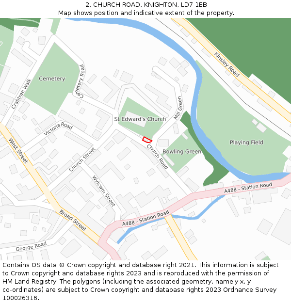 2, CHURCH ROAD, KNIGHTON, LD7 1EB: Location map and indicative extent of plot