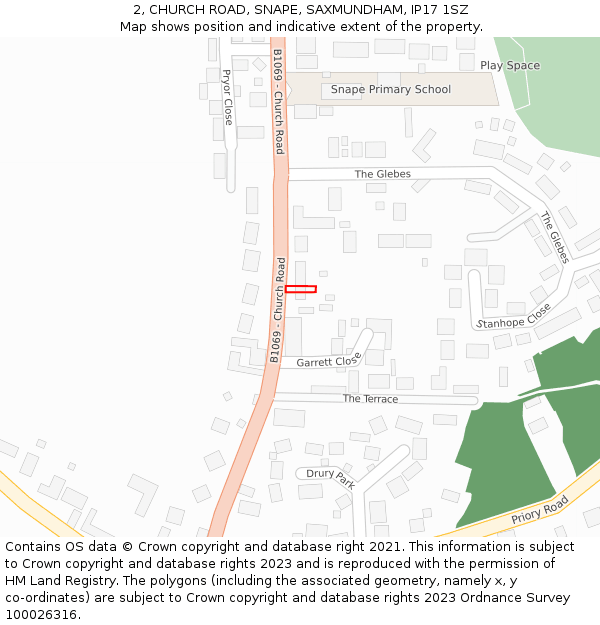 2, CHURCH ROAD, SNAPE, SAXMUNDHAM, IP17 1SZ: Location map and indicative extent of plot