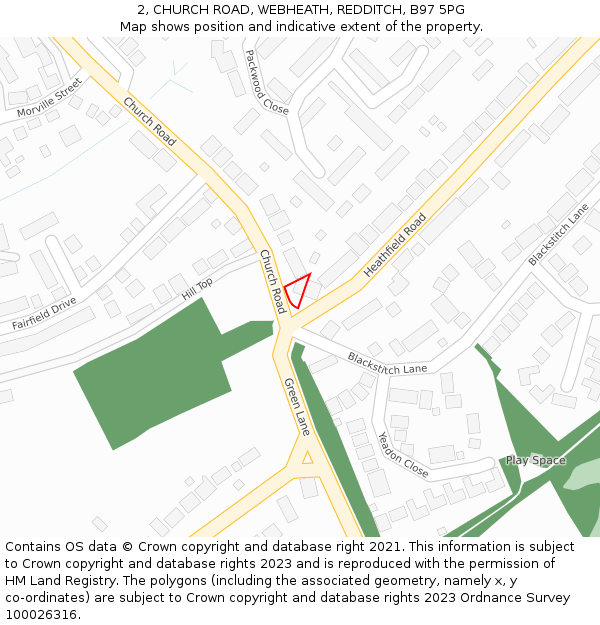 2, CHURCH ROAD, WEBHEATH, REDDITCH, B97 5PG: Location map and indicative extent of plot