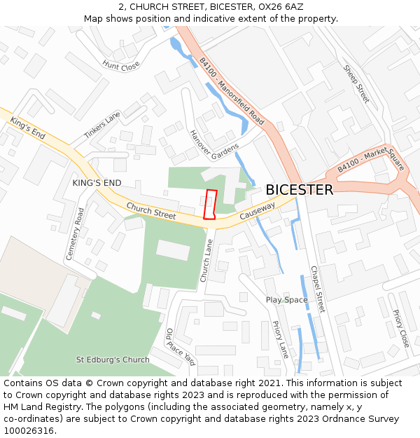 2, CHURCH STREET, BICESTER, OX26 6AZ: Location map and indicative extent of plot