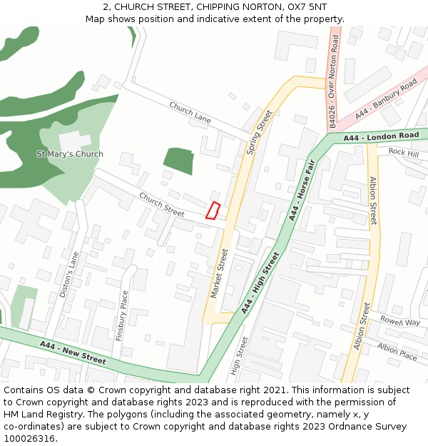 2, CHURCH STREET, CHIPPING NORTON, OX7 5NT: Location map and indicative extent of plot