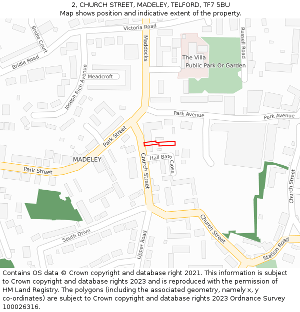 2, CHURCH STREET, MADELEY, TELFORD, TF7 5BU: Location map and indicative extent of plot
