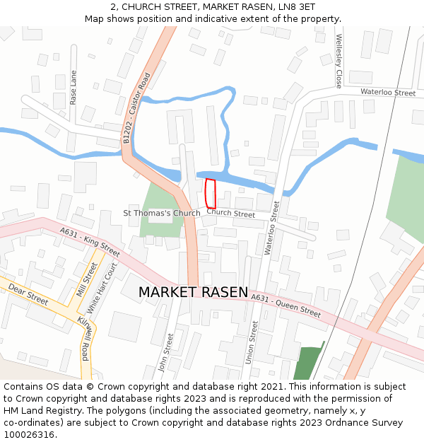 2, CHURCH STREET, MARKET RASEN, LN8 3ET: Location map and indicative extent of plot