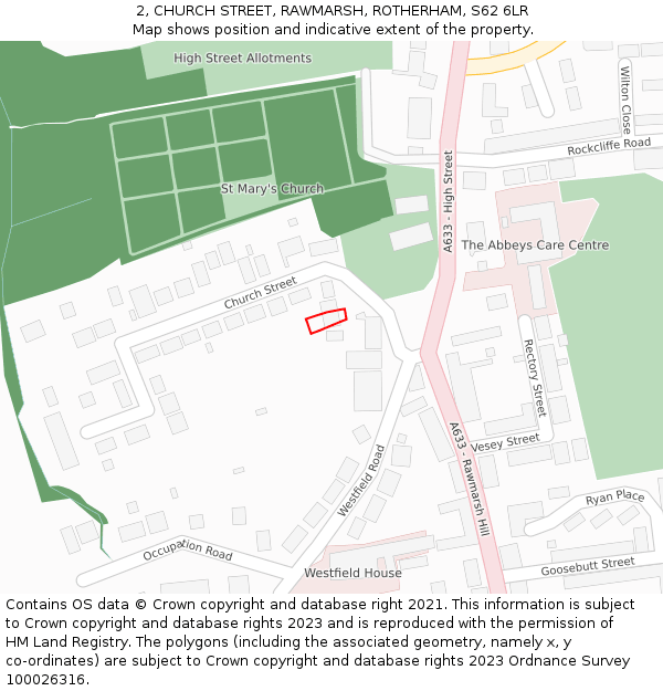 2, CHURCH STREET, RAWMARSH, ROTHERHAM, S62 6LR: Location map and indicative extent of plot