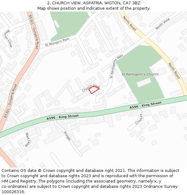 2, CHURCH VIEW, ASPATRIA, WIGTON, CA7 3BZ: Location map and indicative extent of plot