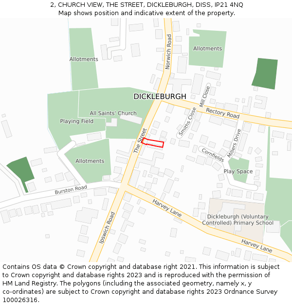 2, CHURCH VIEW, THE STREET, DICKLEBURGH, DISS, IP21 4NQ: Location map and indicative extent of plot