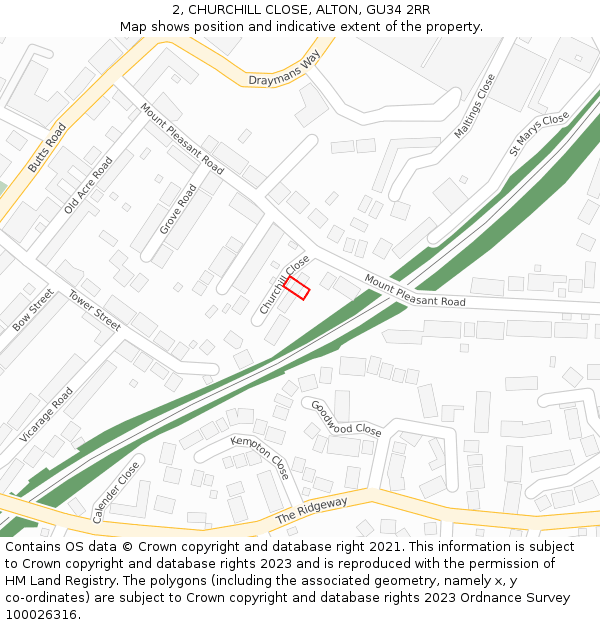 2, CHURCHILL CLOSE, ALTON, GU34 2RR: Location map and indicative extent of plot