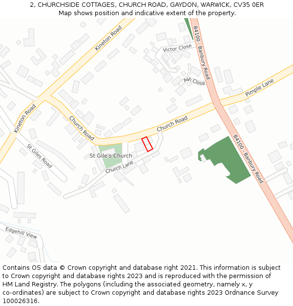 2, CHURCHSIDE COTTAGES, CHURCH ROAD, GAYDON, WARWICK, CV35 0ER: Location map and indicative extent of plot