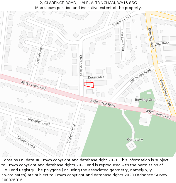 2, CLARENCE ROAD, HALE, ALTRINCHAM, WA15 8SG: Location map and indicative extent of plot