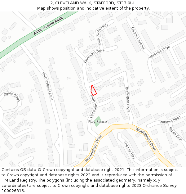 2, CLEVELAND WALK, STAFFORD, ST17 9UH: Location map and indicative extent of plot
