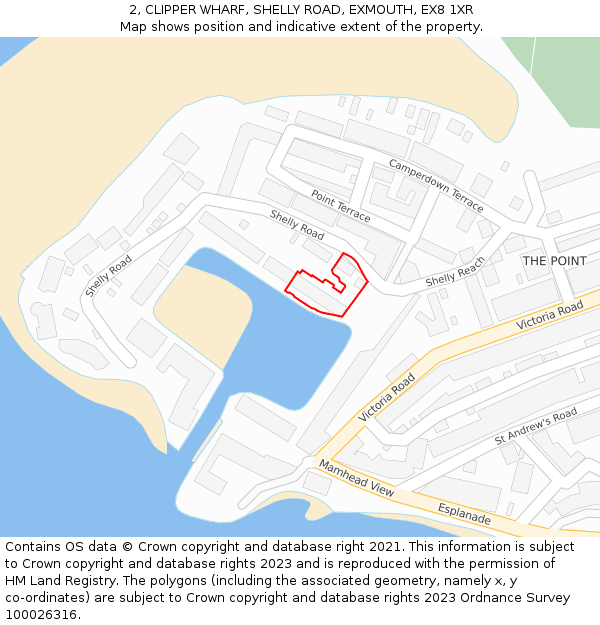 2, CLIPPER WHARF, SHELLY ROAD, EXMOUTH, EX8 1XR: Location map and indicative extent of plot