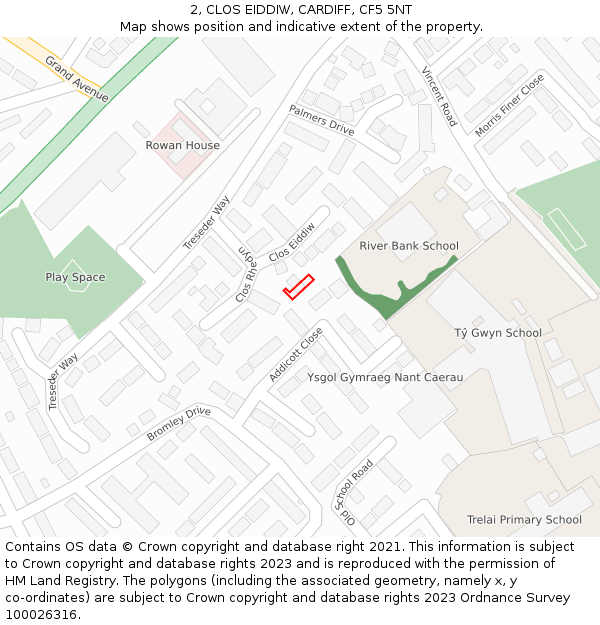 2, CLOS EIDDIW, CARDIFF, CF5 5NT: Location map and indicative extent of plot