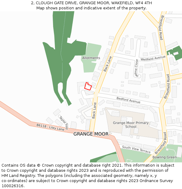2, CLOUGH GATE DRIVE, GRANGE MOOR, WAKEFIELD, WF4 4TH: Location map and indicative extent of plot