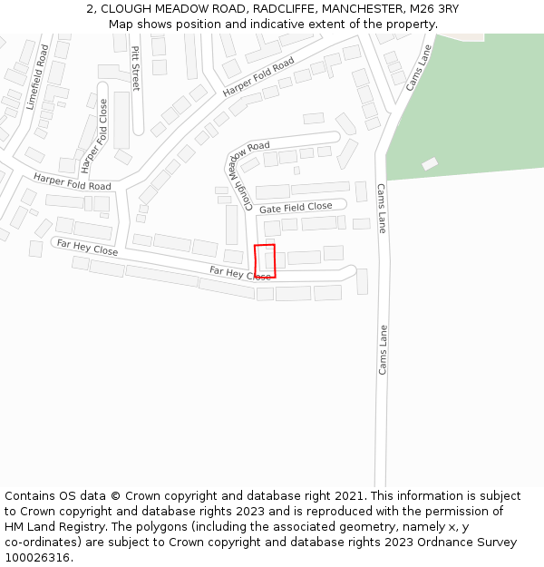 2, CLOUGH MEADOW ROAD, RADCLIFFE, MANCHESTER, M26 3RY: Location map and indicative extent of plot