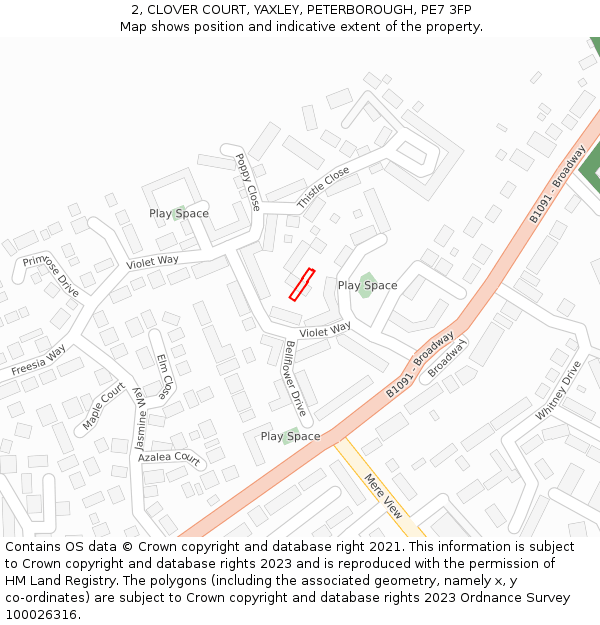 2, CLOVER COURT, YAXLEY, PETERBOROUGH, PE7 3FP: Location map and indicative extent of plot