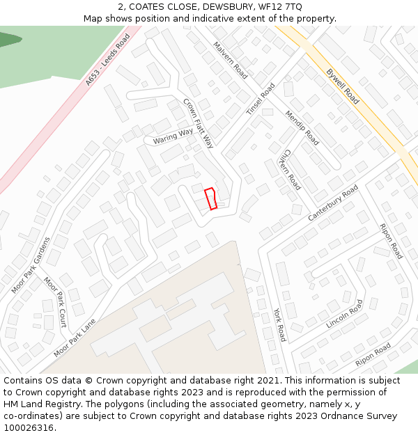 2, COATES CLOSE, DEWSBURY, WF12 7TQ: Location map and indicative extent of plot