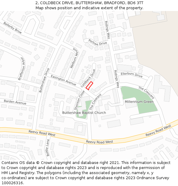 2, COLDBECK DRIVE, BUTTERSHAW, BRADFORD, BD6 3TT: Location map and indicative extent of plot