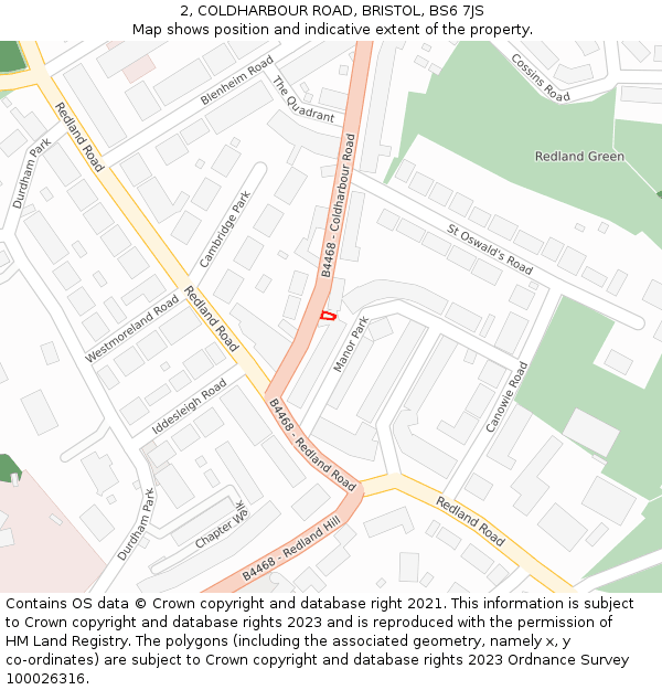 2, COLDHARBOUR ROAD, BRISTOL, BS6 7JS: Location map and indicative extent of plot