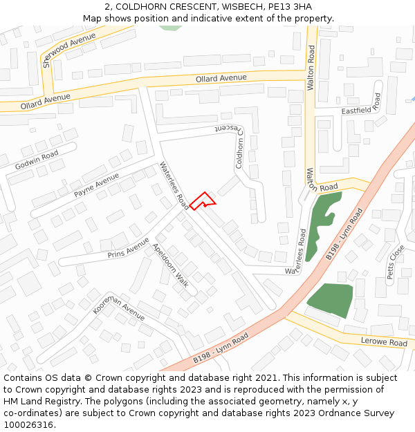 2, COLDHORN CRESCENT, WISBECH, PE13 3HA: Location map and indicative extent of plot