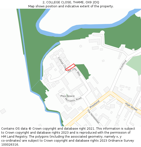 2, COLLEGE CLOSE, THAME, OX9 2DQ: Location map and indicative extent of plot