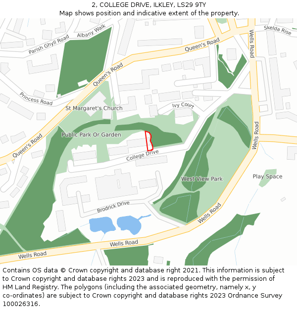 2, COLLEGE DRIVE, ILKLEY, LS29 9TY: Location map and indicative extent of plot