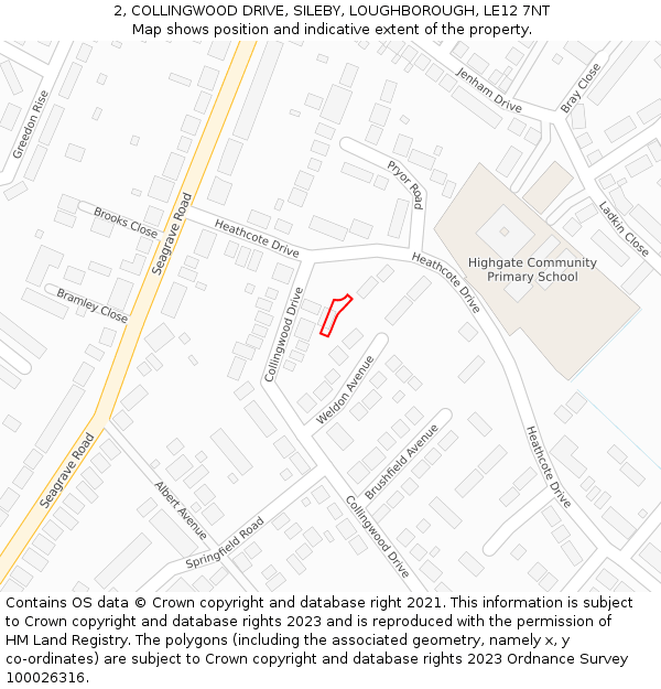 2, COLLINGWOOD DRIVE, SILEBY, LOUGHBOROUGH, LE12 7NT: Location map and indicative extent of plot