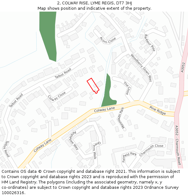 2, COLWAY RISE, LYME REGIS, DT7 3HJ: Location map and indicative extent of plot