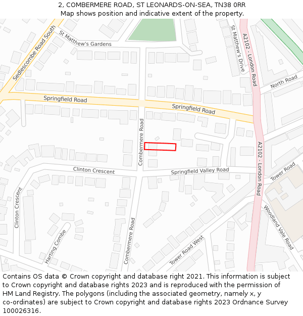 2, COMBERMERE ROAD, ST LEONARDS-ON-SEA, TN38 0RR: Location map and indicative extent of plot