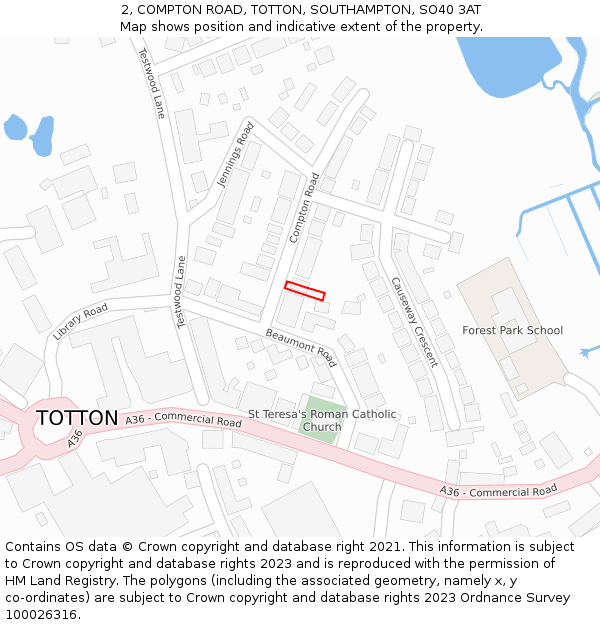 2, COMPTON ROAD, TOTTON, SOUTHAMPTON, SO40 3AT: Location map and indicative extent of plot