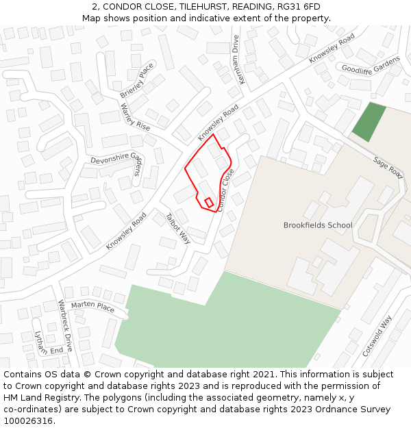 2, CONDOR CLOSE, TILEHURST, READING, RG31 6FD: Location map and indicative extent of plot