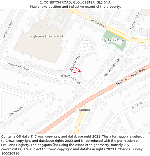 2, CONISTON ROAD, GLOUCESTER, GL2 0NA: Location map and indicative extent of plot
