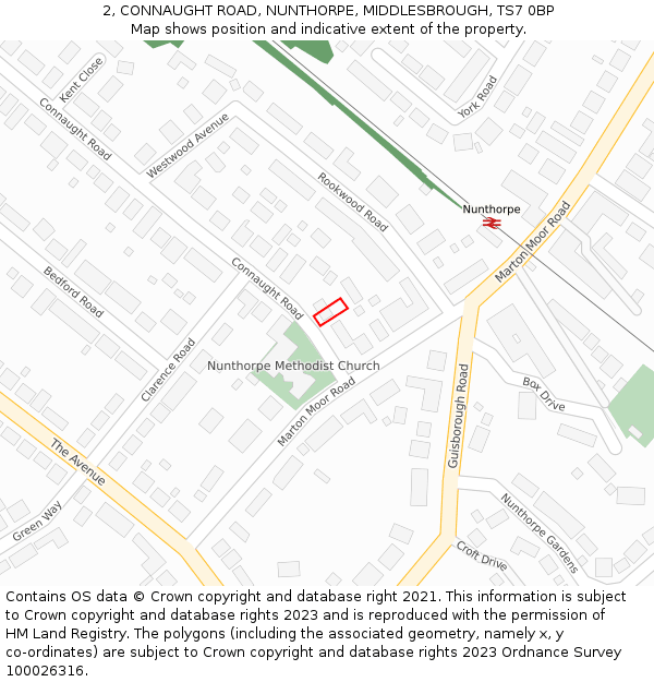 2, CONNAUGHT ROAD, NUNTHORPE, MIDDLESBROUGH, TS7 0BP: Location map and indicative extent of plot