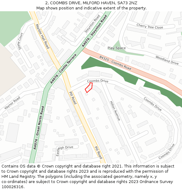 2, COOMBS DRIVE, MILFORD HAVEN, SA73 2NZ: Location map and indicative extent of plot