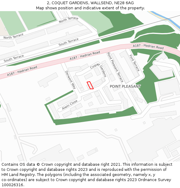 2, COQUET GARDENS, WALLSEND, NE28 6AG: Location map and indicative extent of plot