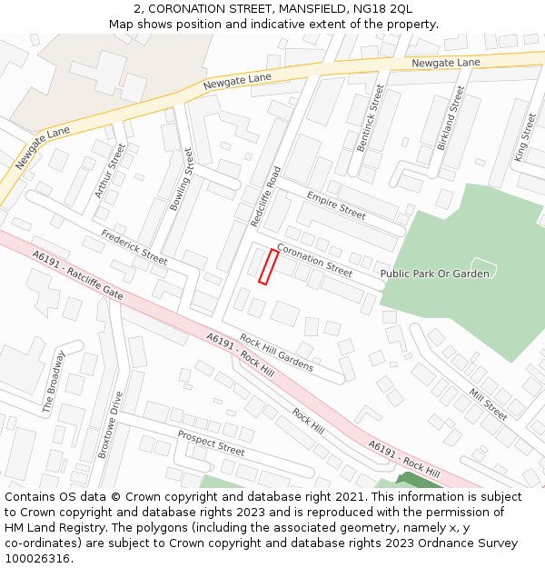 2, CORONATION STREET, MANSFIELD, NG18 2QL: Location map and indicative extent of plot