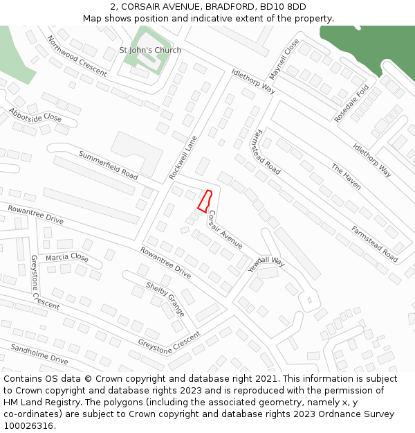 2, CORSAIR AVENUE, BRADFORD, BD10 8DD: Location map and indicative extent of plot